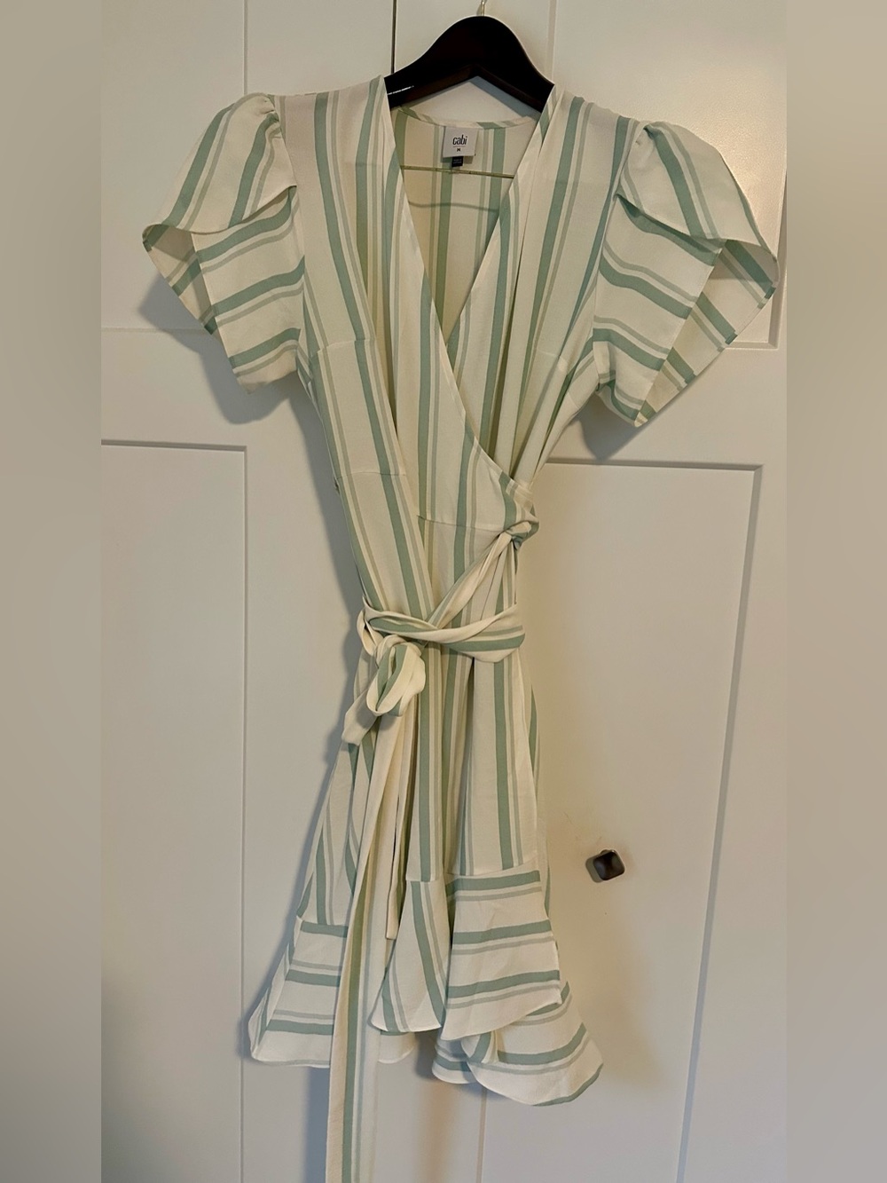 CAbi Mint and White Striped Wrap Mini Dress